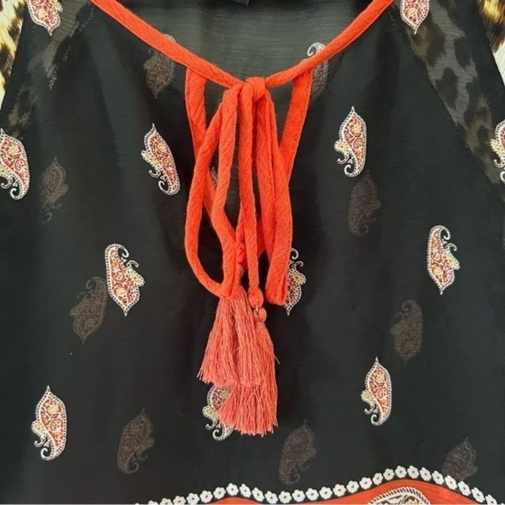 Melissa Paige Sheer Top Tie Neck Pom Pom Sleeve Sz Small Petite - Picture 5 of 8